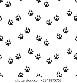 Seamless pattern from animal wolf footprints. Black and white simple design. Print, background, wallpaper, vector