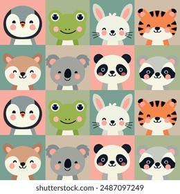 seamless pattern with animals in colorful squares for children's printing