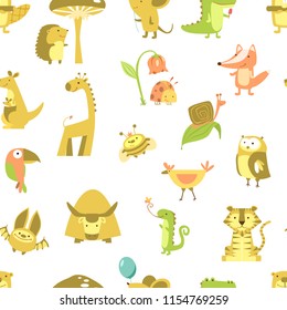 Seamless pattern with animals Cute animals vector. Zoo illustration set