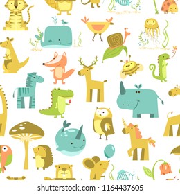 Seamless pattern with animals Cute animals vector. Zoo illustration set