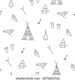 Seamless pattern with animals and elements in the Scandinavian style for nursery and textiles. Vector illustration.