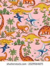 seamless pattern with animals and flowers