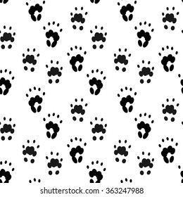 Seamless pattern with animal's footprint. Black imprint of groundhog foot on white background. Vector illustration