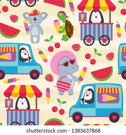 seamless pattern with animals and ice cream - vector illustration, eps
