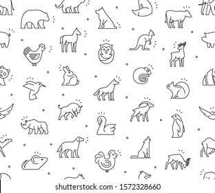 Seamless pattern with Animals icons. Animal icons set. Isolated on White background