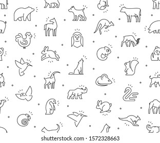 Seamless pattern with Animals icons. Animal icons set. Isolated on White background
