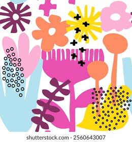 Seamless pattern animals, insects, flowers. Template for printing, screensavers; pattern for textiles, cover, banner template in social networks.