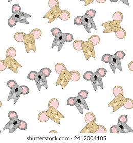 Seamless pattern with animals koala and mouse. Animal cartoon character design. Vector Illustration.