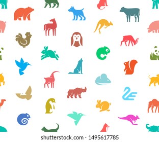 Seamless pattern with Animals logos. Animal logo set