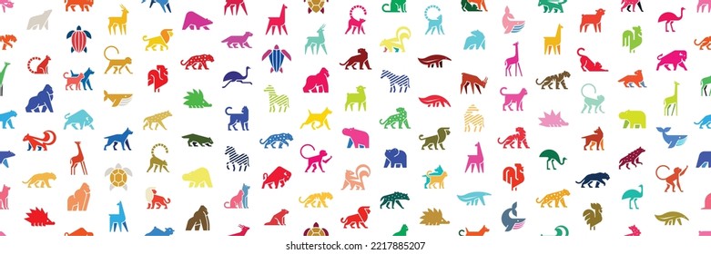 Seamless pattern with Animals logos. Animal logo set. Isolated on White background	