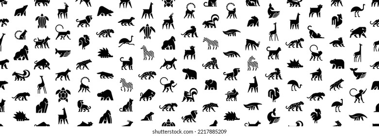 Seamless pattern with Animals logos. Animal logo set. Isolated on White background	
