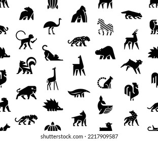 Seamless pattern with Animals logos. Animal logo set. Isolated on White background