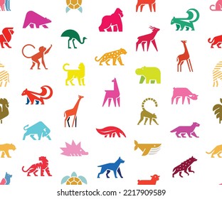 Seamless pattern with Animals logos. Animal logo set. Isolated on White background