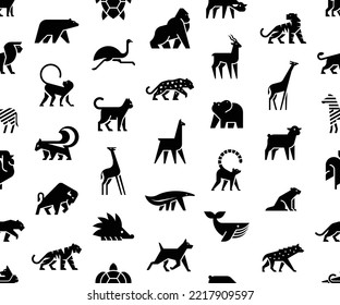 Seamless pattern with Animals logos. Animal logo set. Isolated on White background