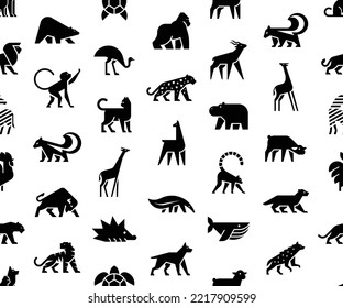 Seamless pattern with Animals logos. Animal logo set. Isolated on White background