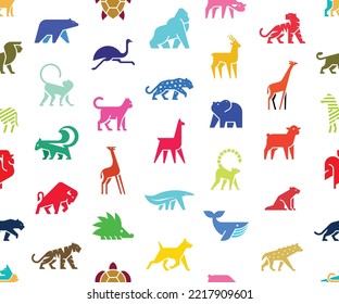 Seamless pattern with Animals logos. Animal logo set. Isolated on White background