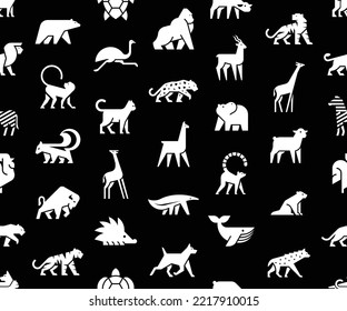 Seamless pattern with Animals logos. Animal logo set. Isolated on Black background