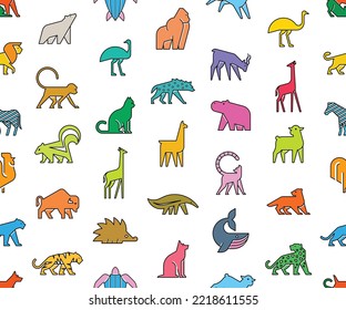 Seamless pattern with Animals logos. Animal logo set. Isolated on White background	