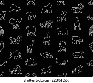 Seamless pattern with Animals logos. Animal logo set. Isolated on Black background	