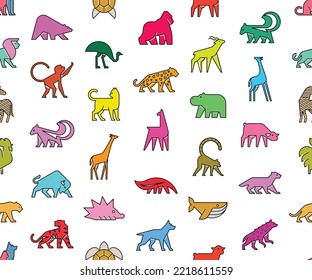 Seamless pattern with Animals logos. Animal logo set. Isolated on White background	