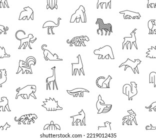 Seamless pattern with Animals logos. Animal logo set. Isolated on White background	