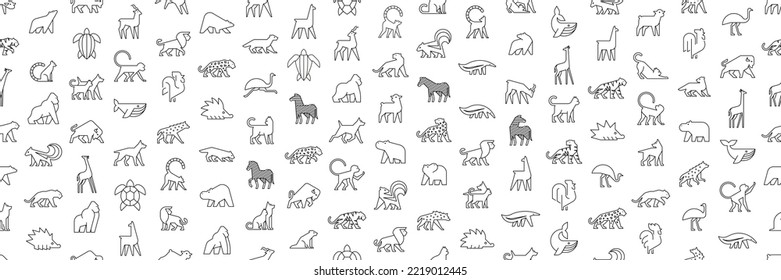 Seamless pattern with Animals logos. Animal logo set. Isolated on White background	