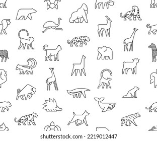 Seamless pattern with Animals logos. Animal logo set. Isolated on White background	