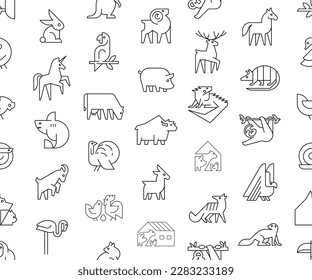 Seamless pattern with Animals logos. Animal logo set. Geometrical abstract logos. Icon design	