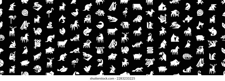 Seamless pattern with Animals logos. Animal logo set. Geometrical abstract logos. Icon design	