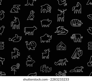 Seamless pattern with Animals logos. Animal logo set. Geometrical abstract logos. Icon design	