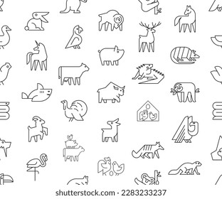 Seamless pattern with Animals logos. Animal logo set. Geometrical abstract logos. Icon design	