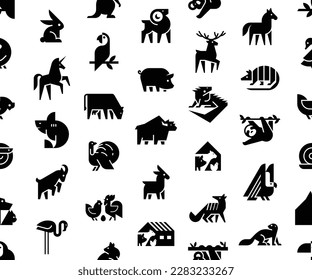 Seamless pattern with Animals logos. Animal logo set. Geometrical abstract logos. Icon design	