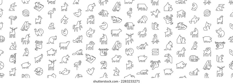 Seamless pattern with Animals logos. Animal logo set. Geometrical abstract logos. Icon design	