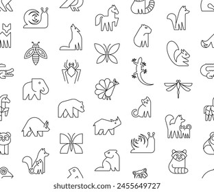 Seamless pattern with Animals logos. Animal logo set. Icon design