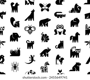 Seamless pattern with Animals logos. Animal logo set. Icon design