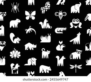 Seamless pattern with Animals logos. Animal logo set. Icon design