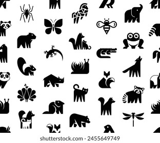 Seamless pattern with Animals logos. Animal logo set. Icon design
