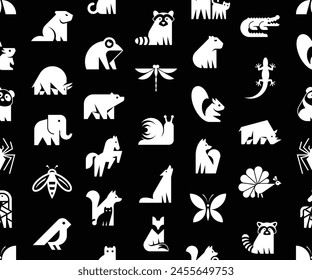 Seamless pattern with Animals logos. Animal logo set. Icon design