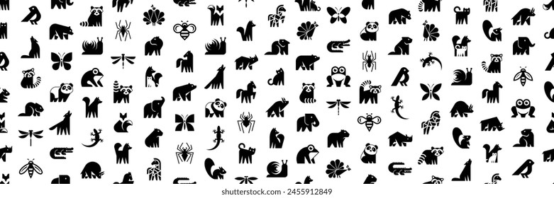 Seamless pattern with Animals logos. Animal logo set. Icon design
