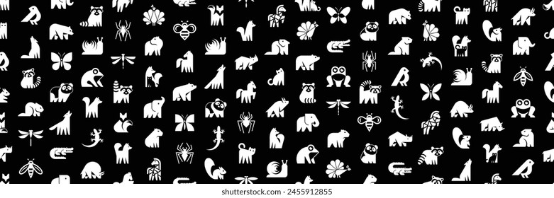 Seamless pattern with Animals logos. Animal logo set. Icon design
