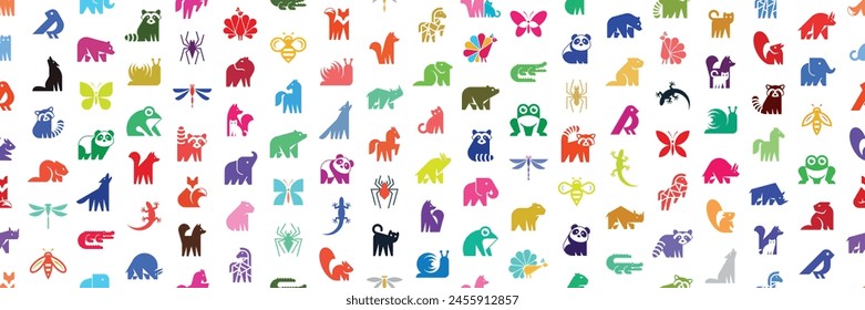 Seamless pattern with Animals logos. Animal logo set. Icon design
