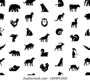 Seamless pattern with Animals logos. Isolated on White background