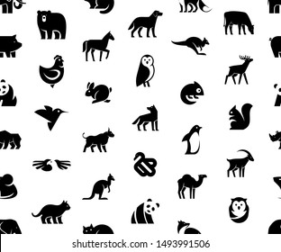 Seamless pattern with Animals logos. Isolated on White background