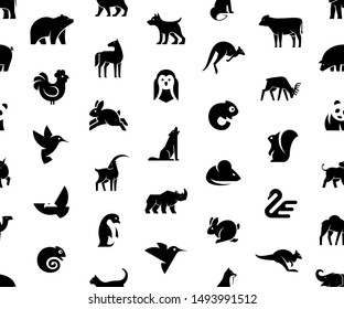 Seamless pattern with Animals logos. Isolated on White background