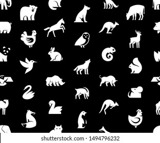 Seamless pattern with Animals logos. Isolated on Black background