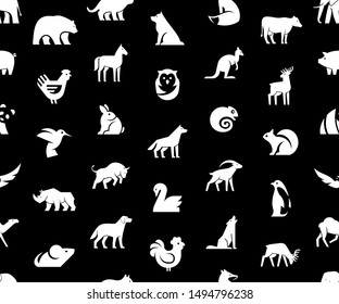 Seamless pattern with Animals logos. Isolated on Black background