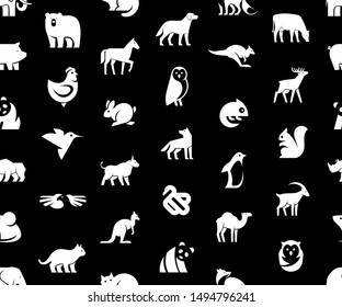 Seamless pattern with Animals logos. Isolated on Black background