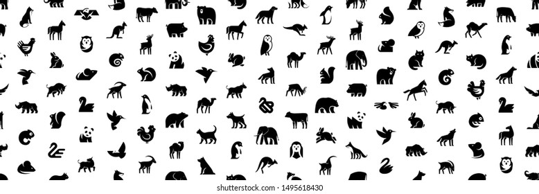Seamless pattern with Animals logos. Isolated on White background