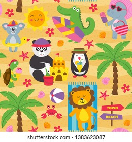 seamless pattern with animals on the beach - vector illustration, eps