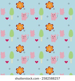 Seamless pattern with animals on a blue background